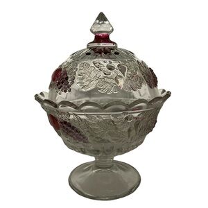 Vintage Westmoreland Della Robbia Footed Flashed Candy Dish W/Lid